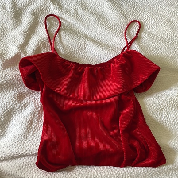 NBD Red Ribbed Velvet Bodysuit S - Picture 3 of 5